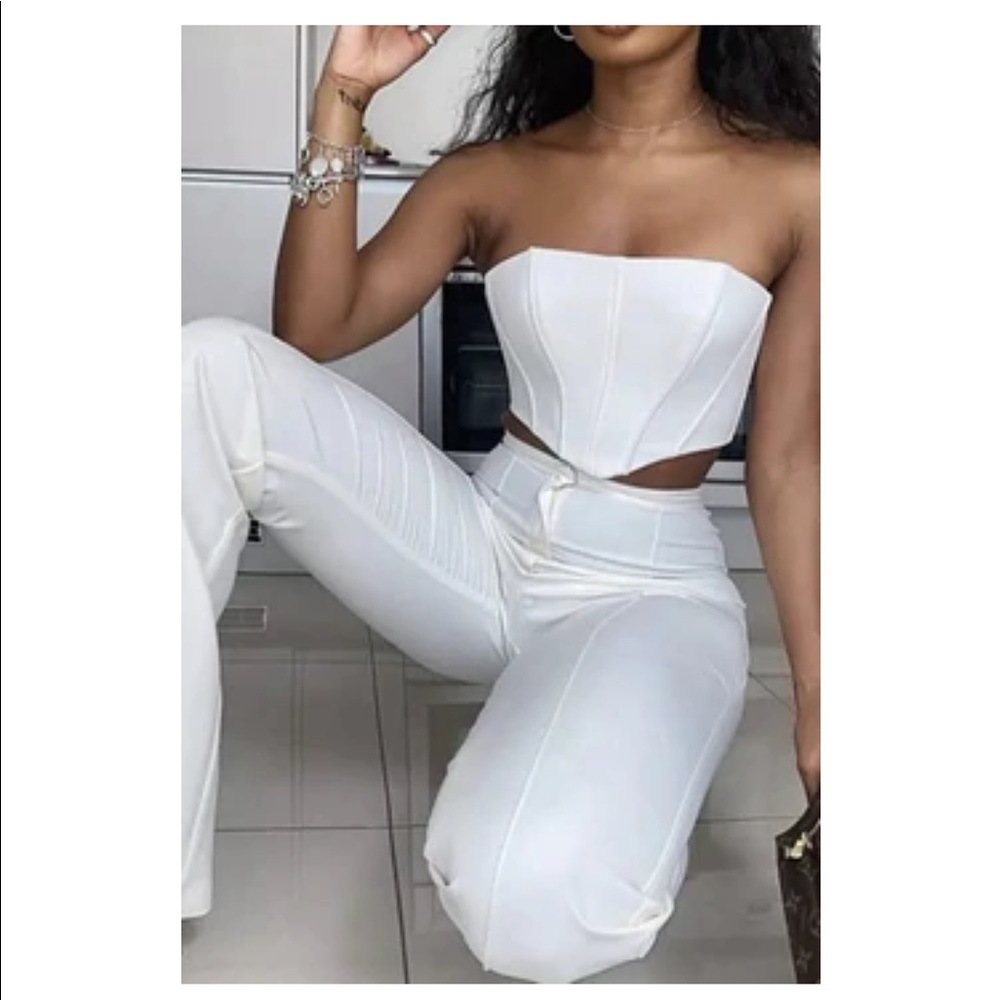 Jessica Bara Myra Crop top and pant sent in White